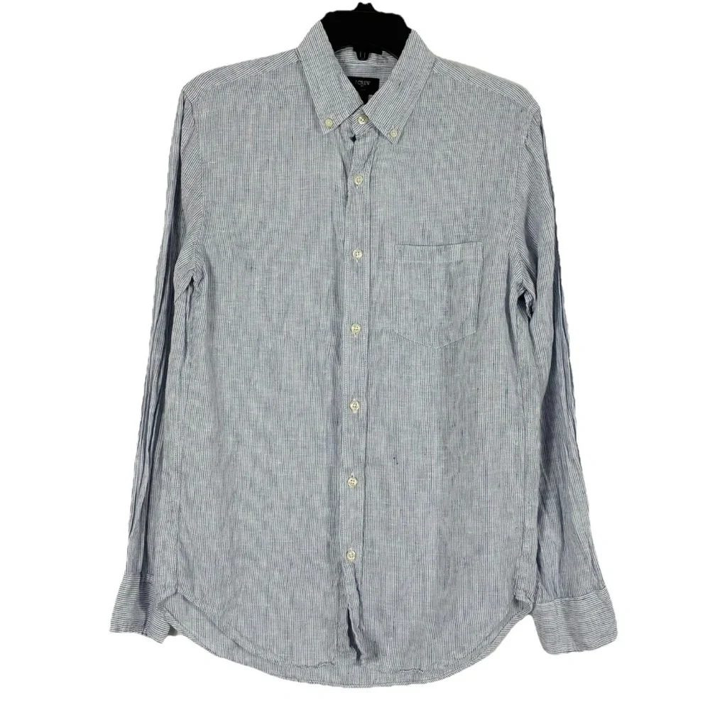 J Crew Blue Striped Linen Button Shirt Men’s S Long Sleeve Slim Fit Office Work